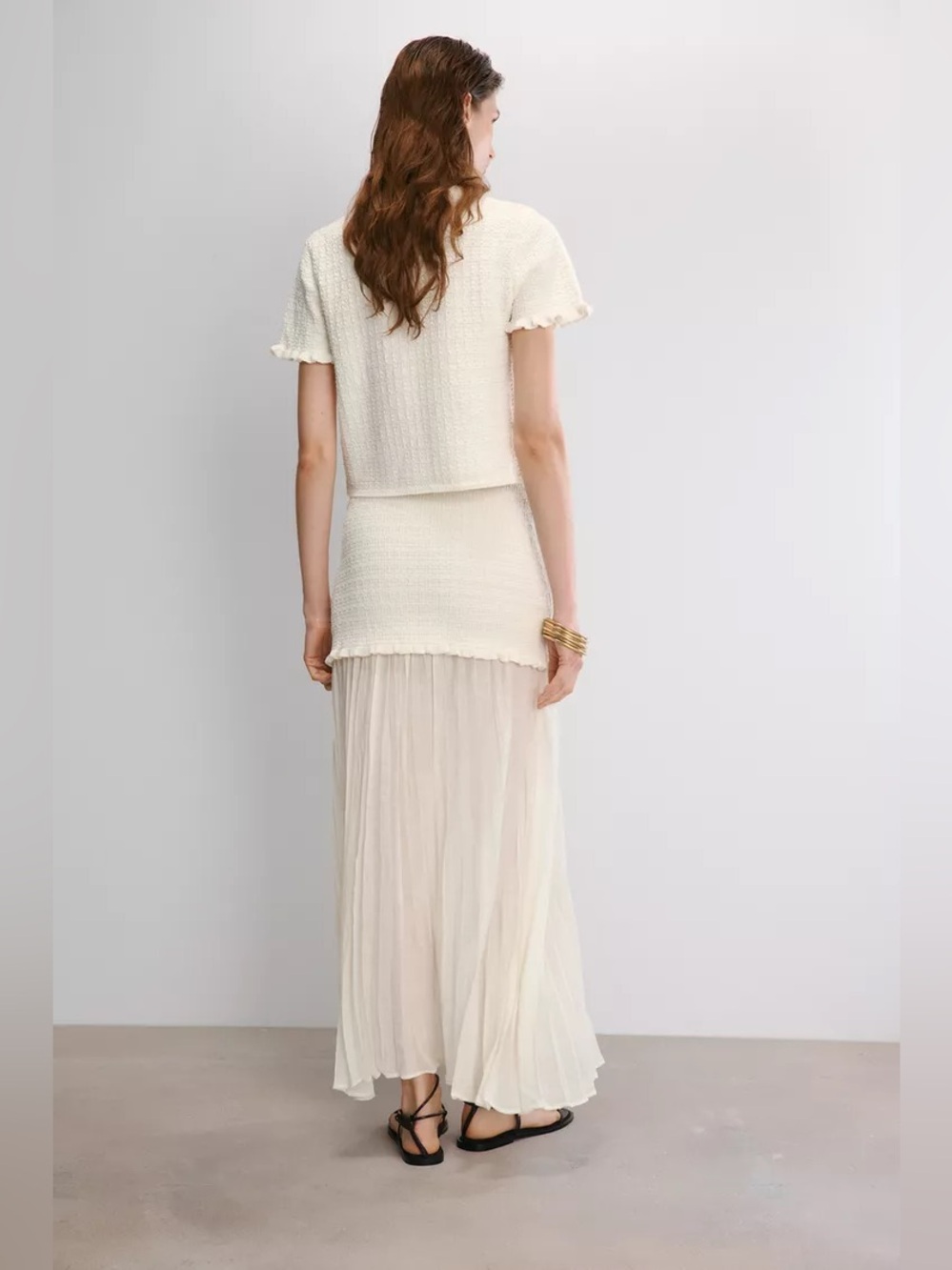 Zara Knit Ruffle Contrast Pleated Maxi Skirt - Picture 6 of 12